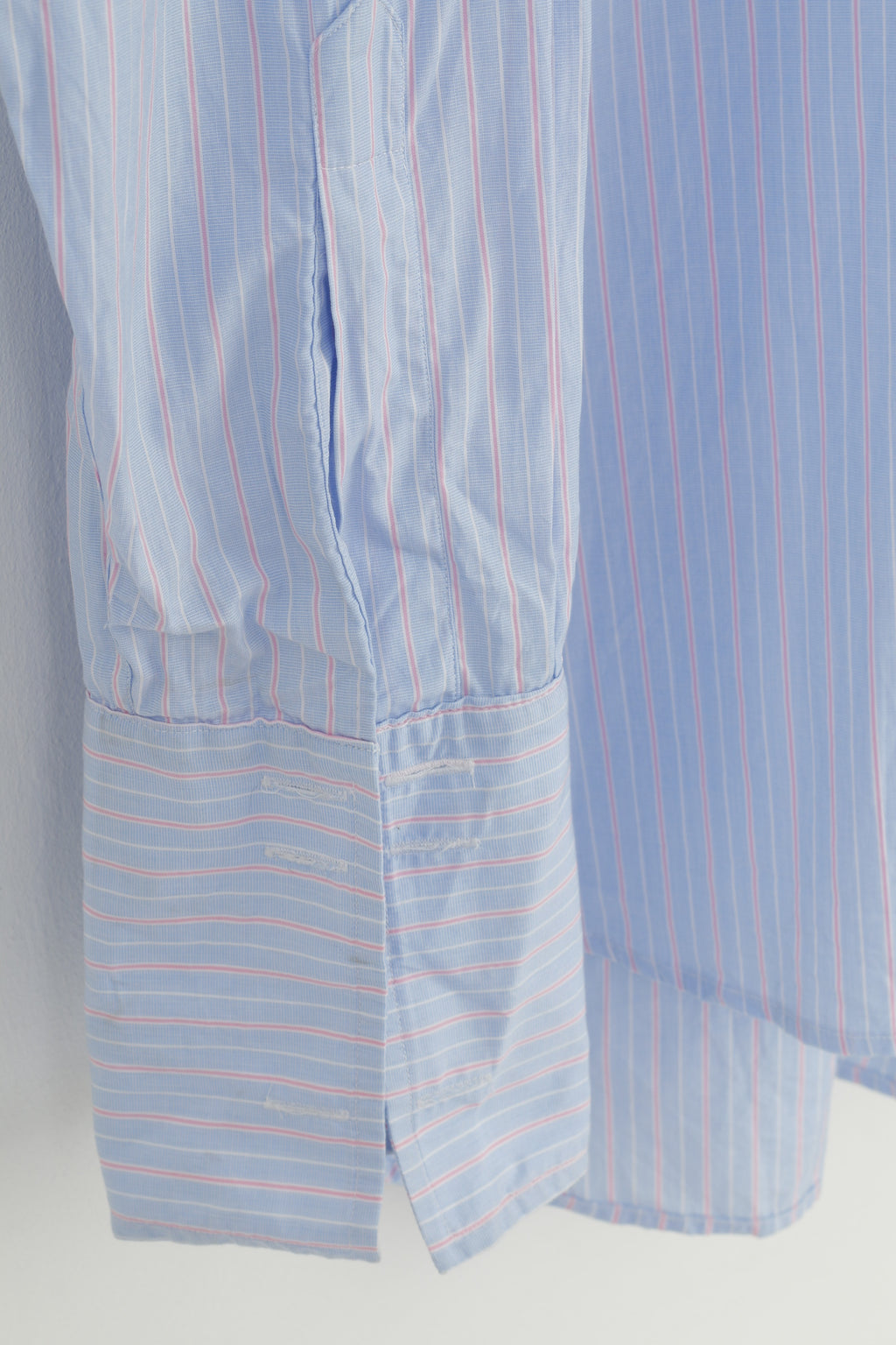Joseph Turner Men 35 XL Casual Shirt Cuffs Blue Cotton Striped Long Sleeve Classic Top