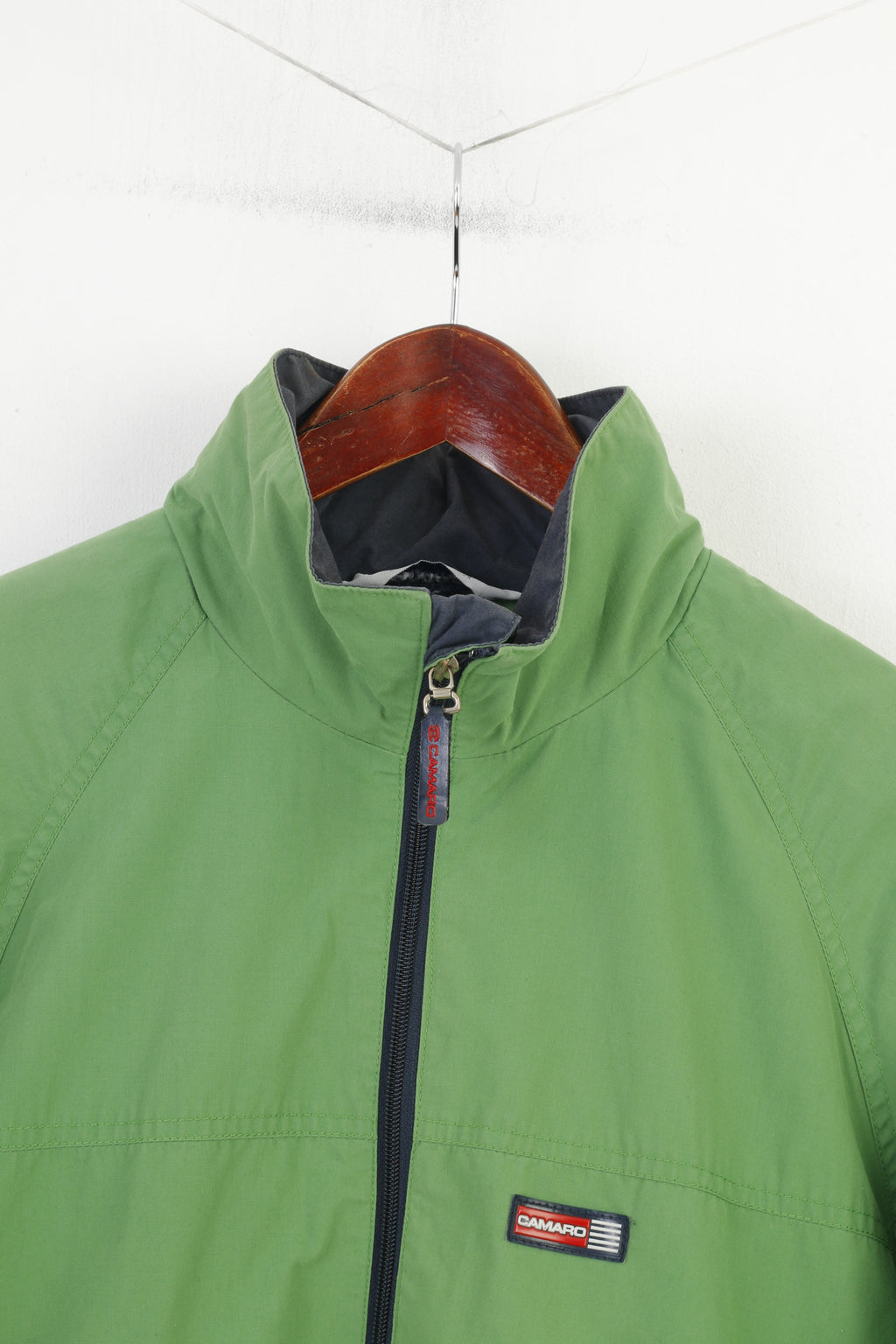 CAMARO Boys 152 Jacket Green Hood Windcheater Full Ziper Padded Vintage Top