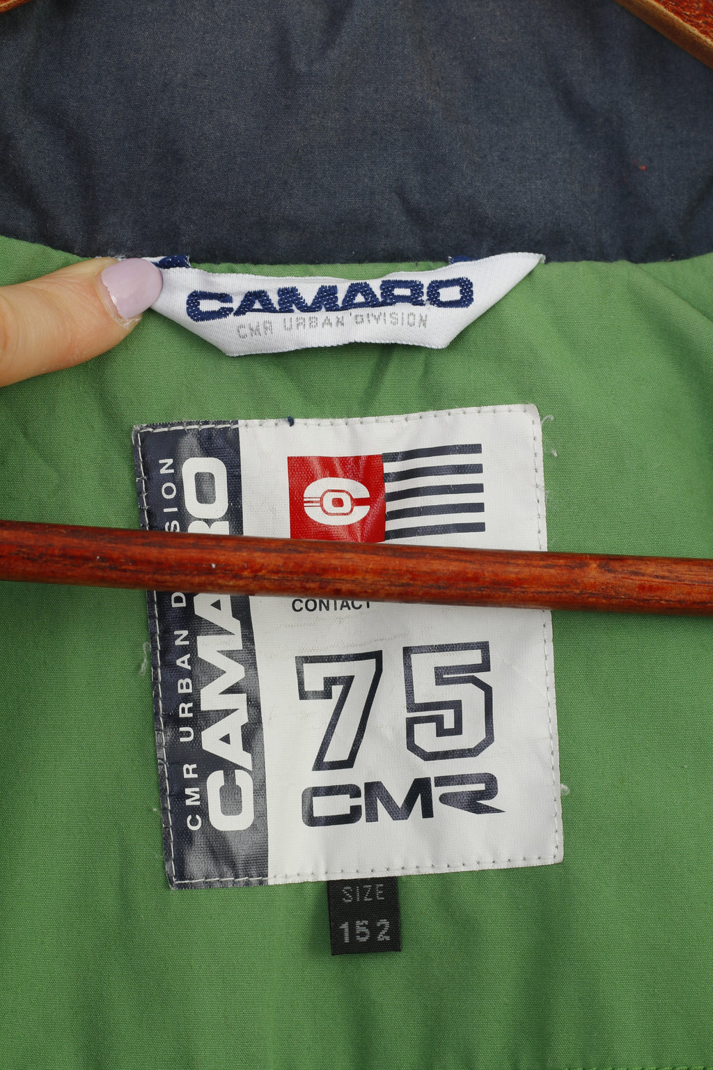 CAMARO Boys 152 Jacket Green Hood Windcheater Full Ziper Padded Vintage Top
