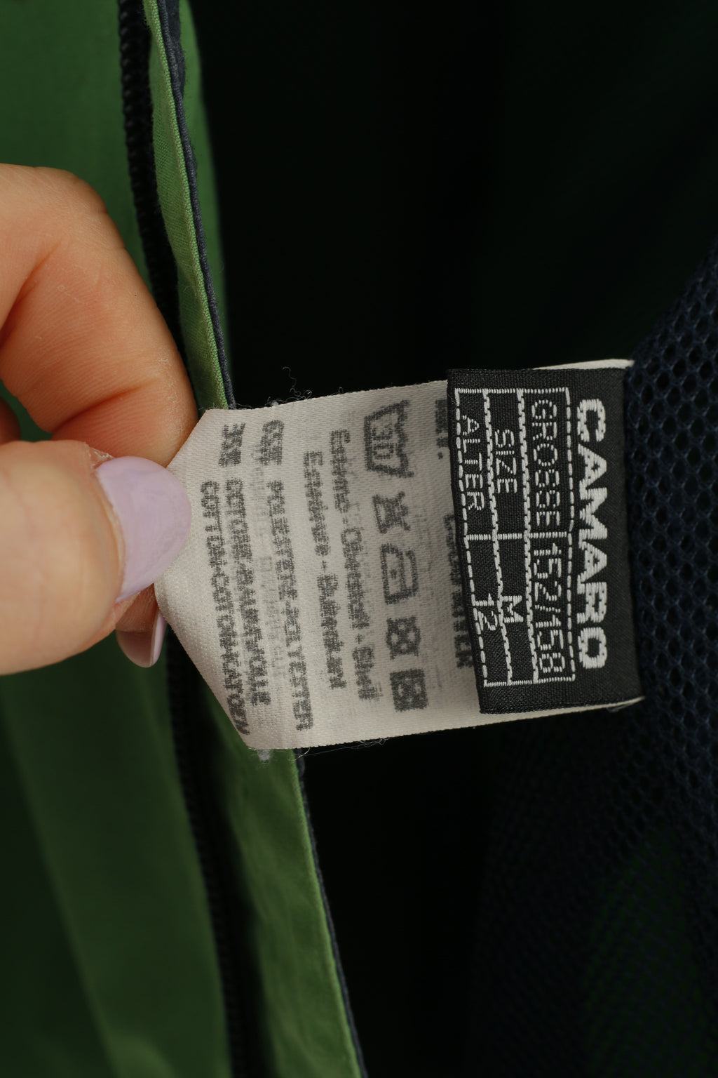 CAMARO Boys 152 Jacket Green Hood Windcheater Full Ziper Padded Vintage Top