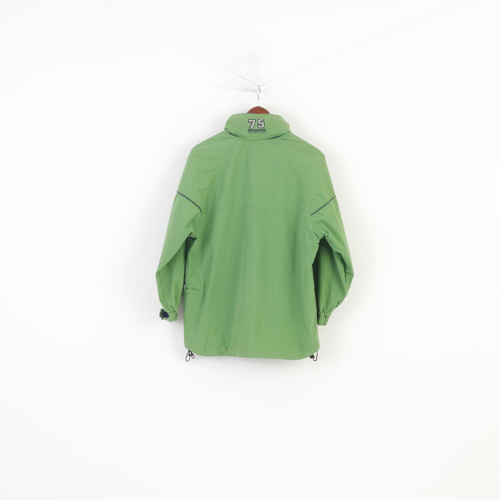 CAMARO Boys 152 Jacket Green Hood Windcheater Full Ziper Padded Vintage Top