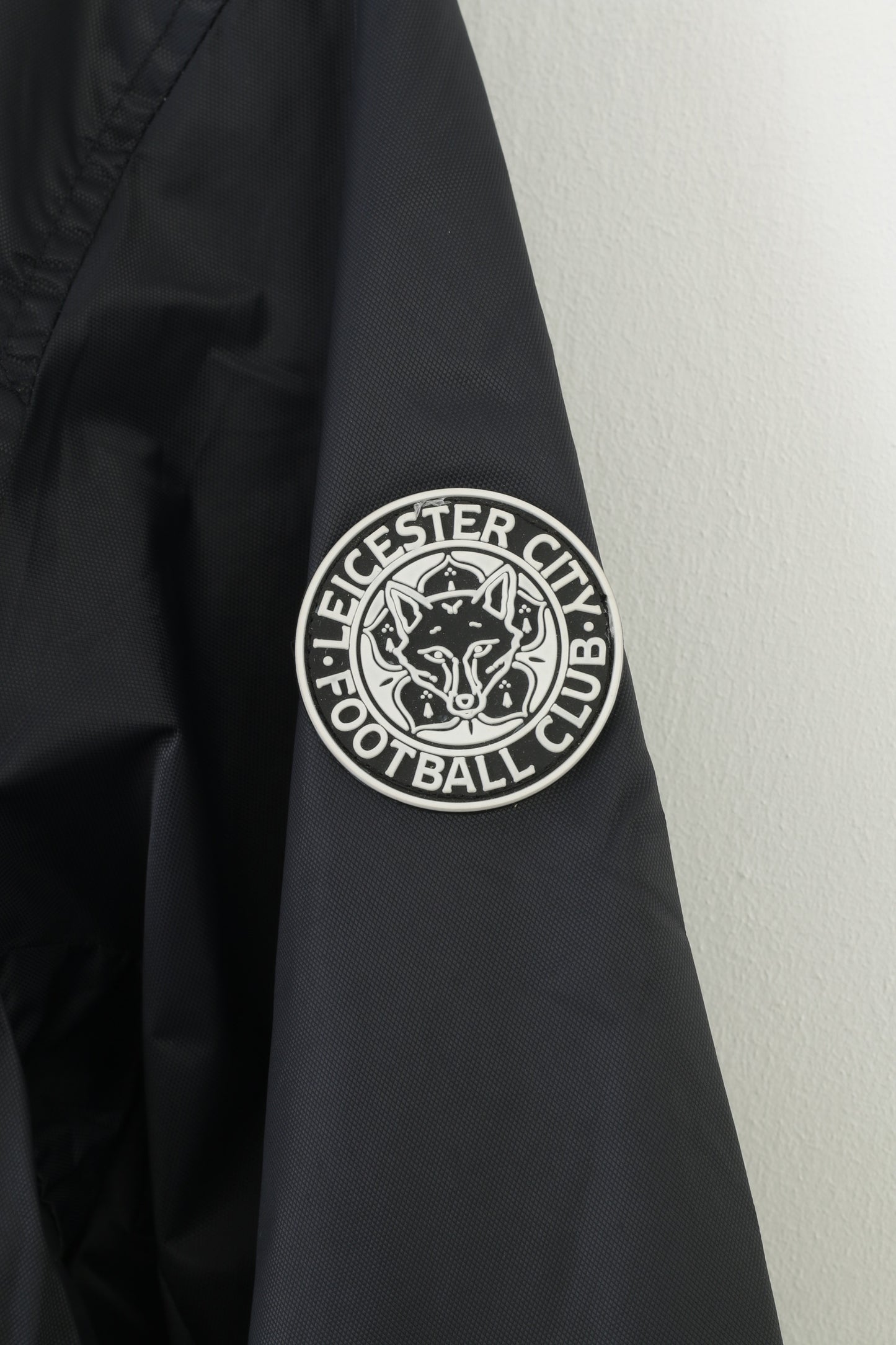 Giacca da uomo Leicester City Football Club L nera con cerniera intera sportiva in nylon impermeabile top vintage