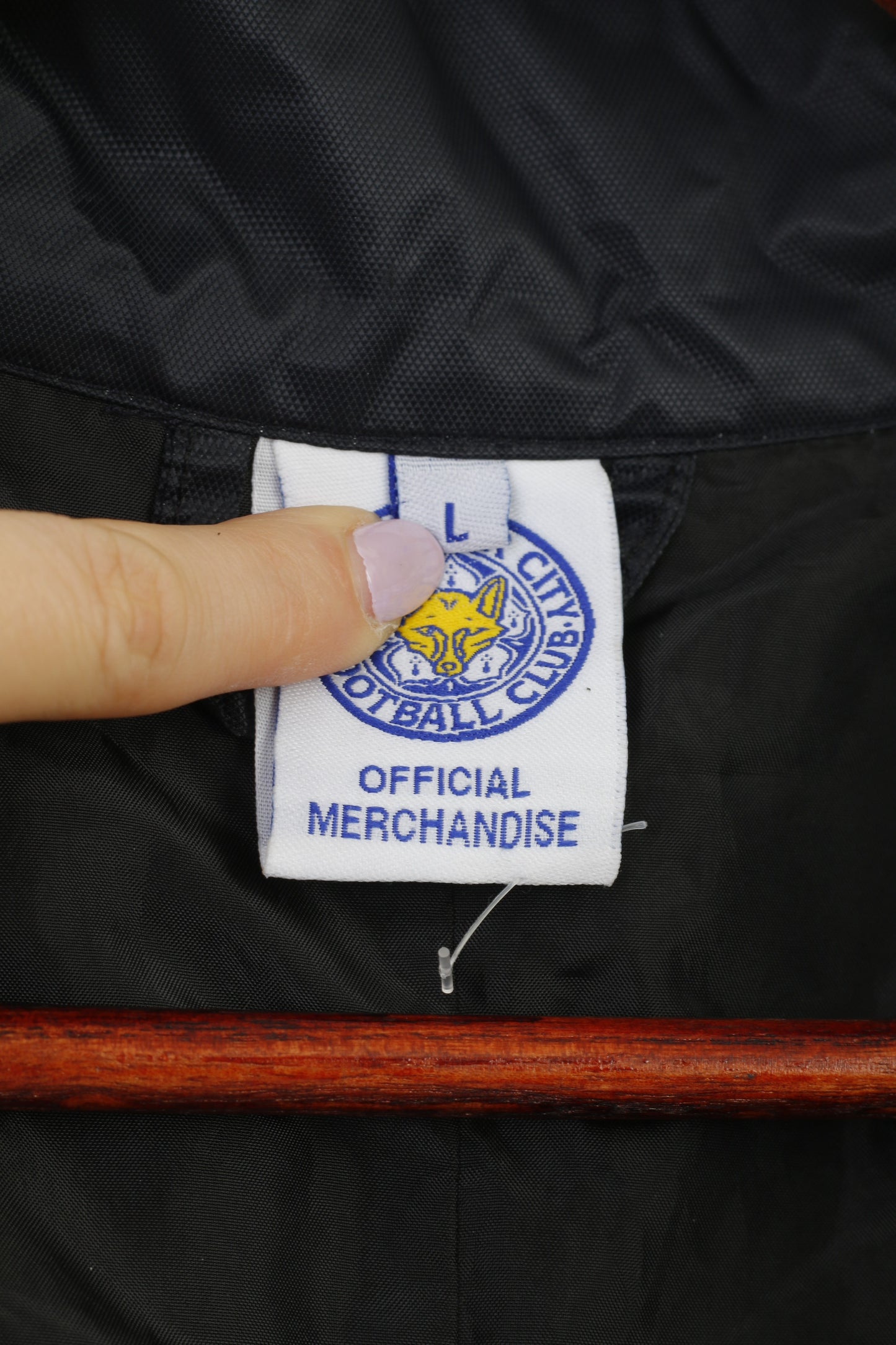 Leicester City Football Club Men L Jacket Black Full Zipper Sport Nylon Waterproof Vintage Top