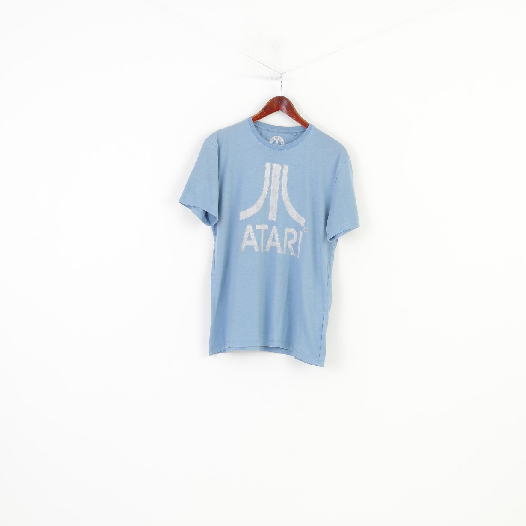 Atari Men M T-Shirt Blue Sport Cotton Vintage Short Sleeve Top