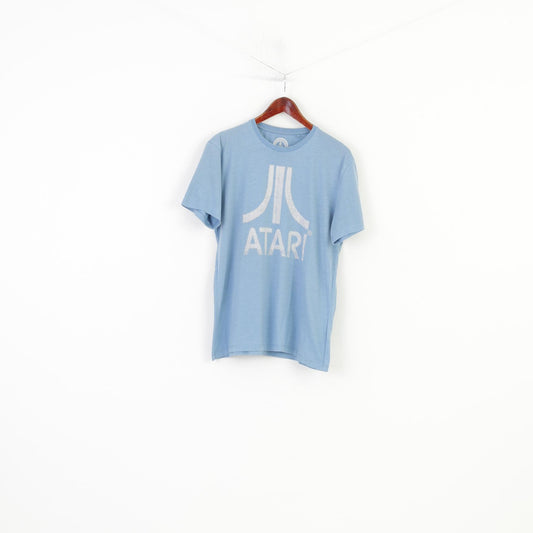 Atari Men M T-Shirt Blue Sport Cotton Vintage Short Sleeve Top