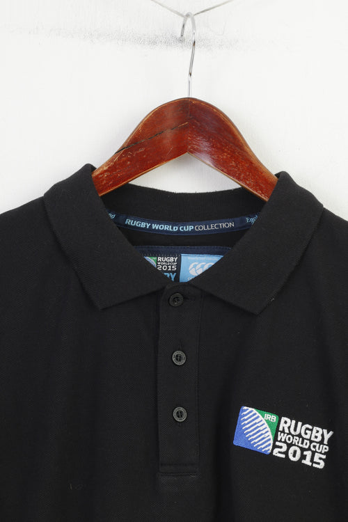 Canterbury Polo Homme Coupe du Monde de Rugby 2015 Noir Angleterre 2015 Manches Courtes Sport Vintage Top