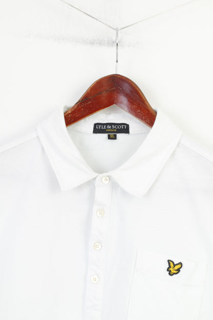 Lyle &amp; Scott Homme XL Polo Blanc Coton Manches Courtes Haut Vintage