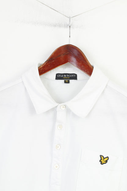 Lyle & Scott Men XL Polo Shirt White Cotton Short Sleeve Vintage Top