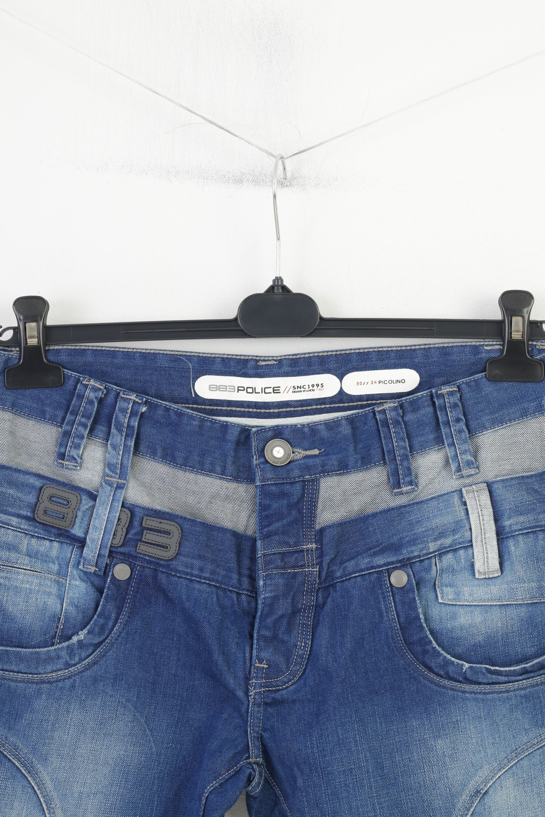 882 POLICE Men 30 Jeans Trousers Picolino Blue Denim Straight Leg Zipper Pockets Pants