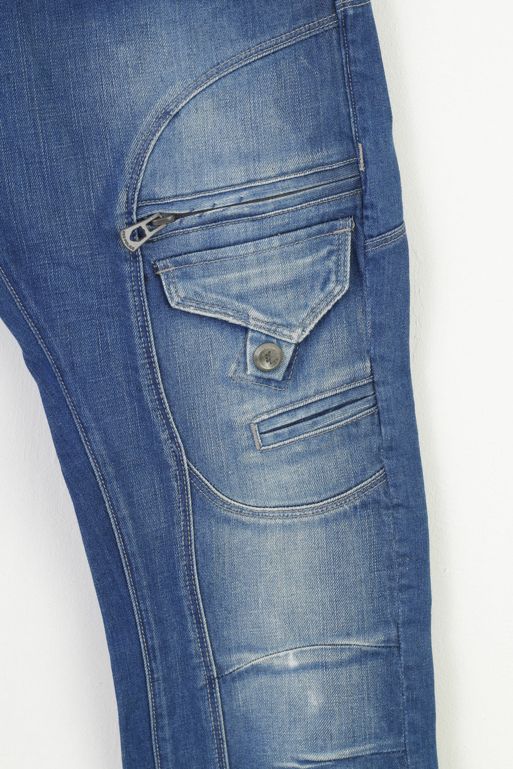 882 POLICE Homme 30 Jeans Pantalon Picolino Bleu Denim Jambe Droite Poches Zippées Pantalon