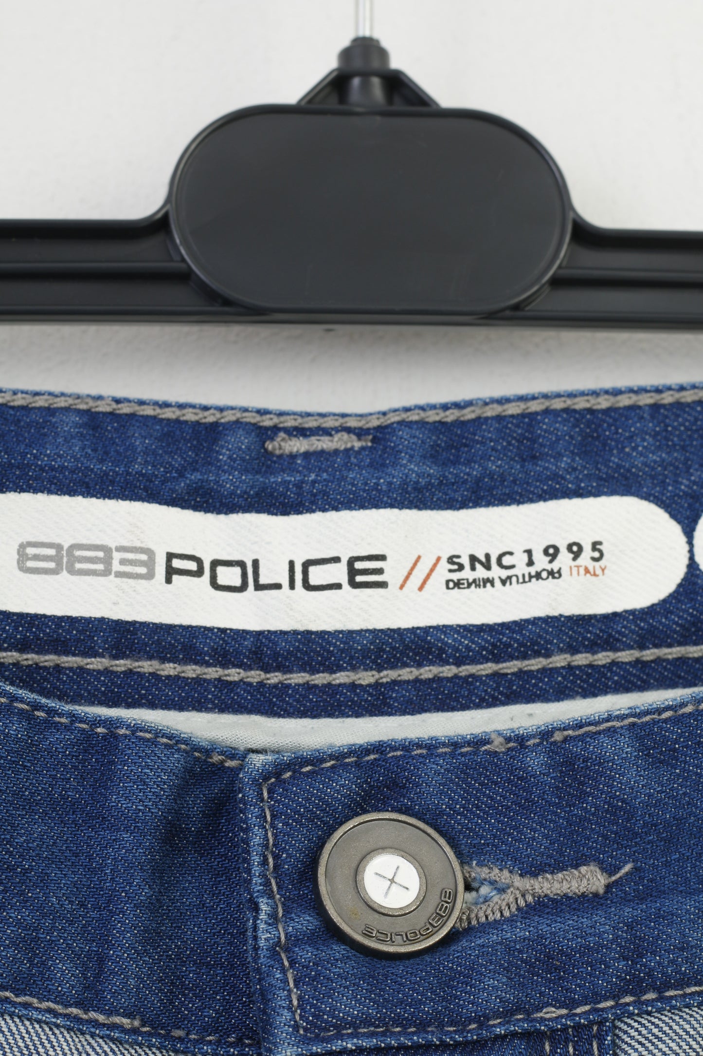 882 POLICE Uomo 30 Pantaloni Jeans Picolino Pantaloni con tasche con cerniera a gamba dritta in denim blu