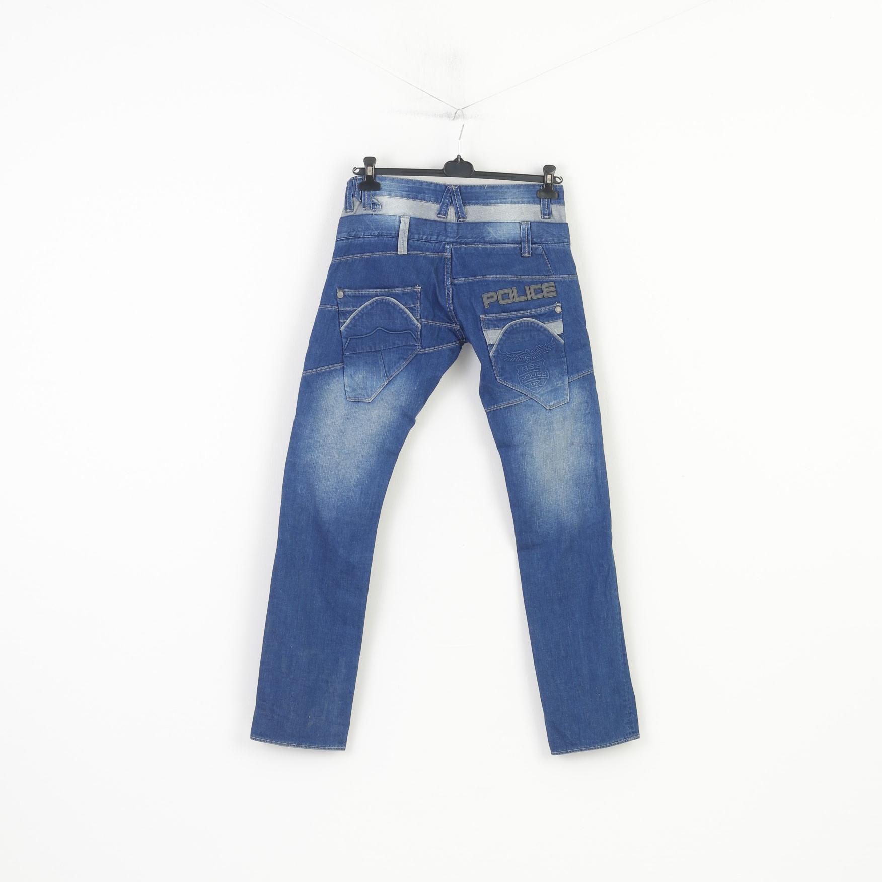 882 POLICE Homme 30 Jeans Pantalon Picolino Bleu Denim Jambe Droite Poches Zippées Pantalon