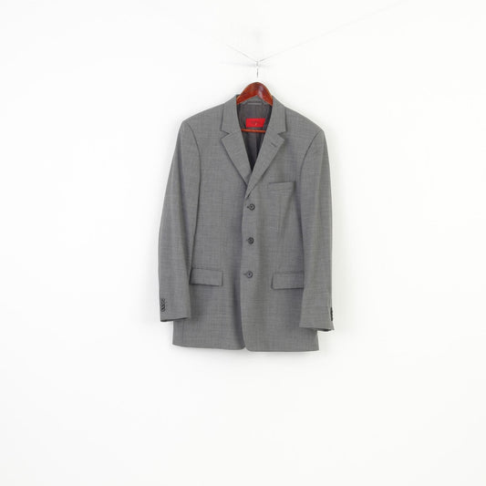 Hugo Boss Men 52 Blazer Grey Single Breasted Elegant Wool Shoulder Pads Jacket