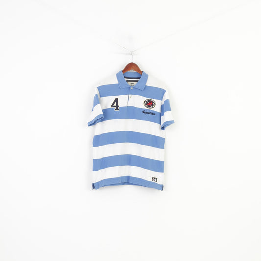 Nils Sundström Men L Polo Shirt Striped Blue White Cotton Argentina Polo Team Vintage Top
