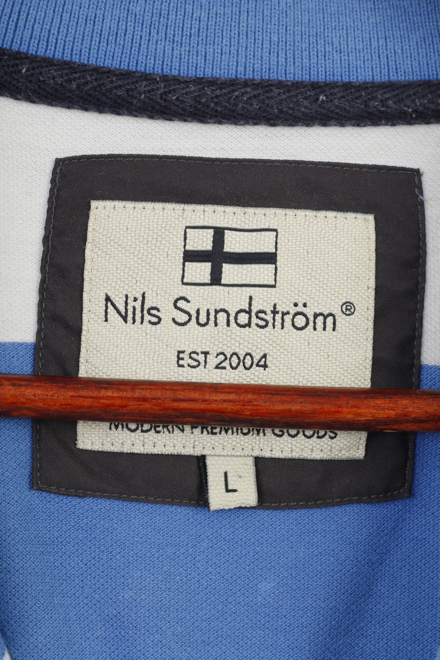 Nils Sundström Homme L Polo Rayé Bleu Blanc Coton Argentine Polo Team Vintage Top 