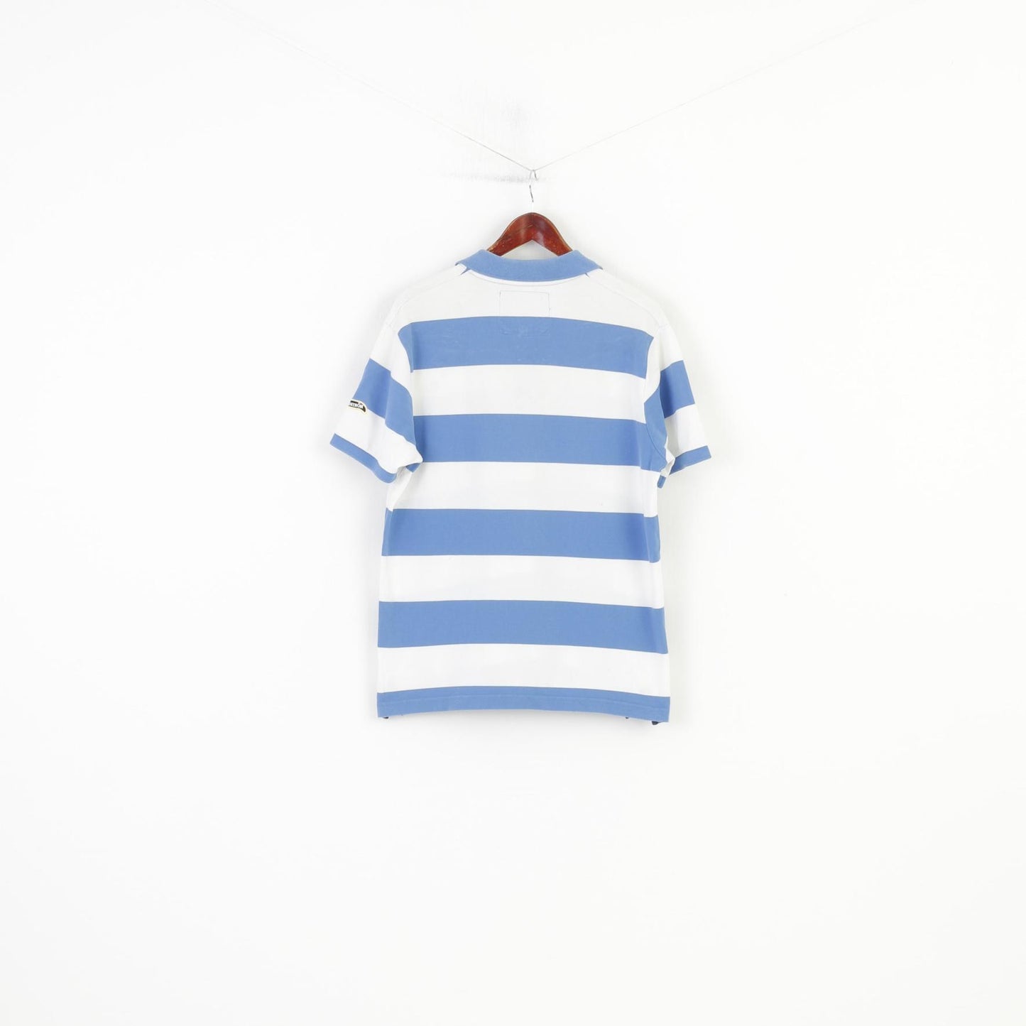 Nils Sundström Men L Polo Shirt Striped Blue White Cotton Argentina Polo Team Vintage Top