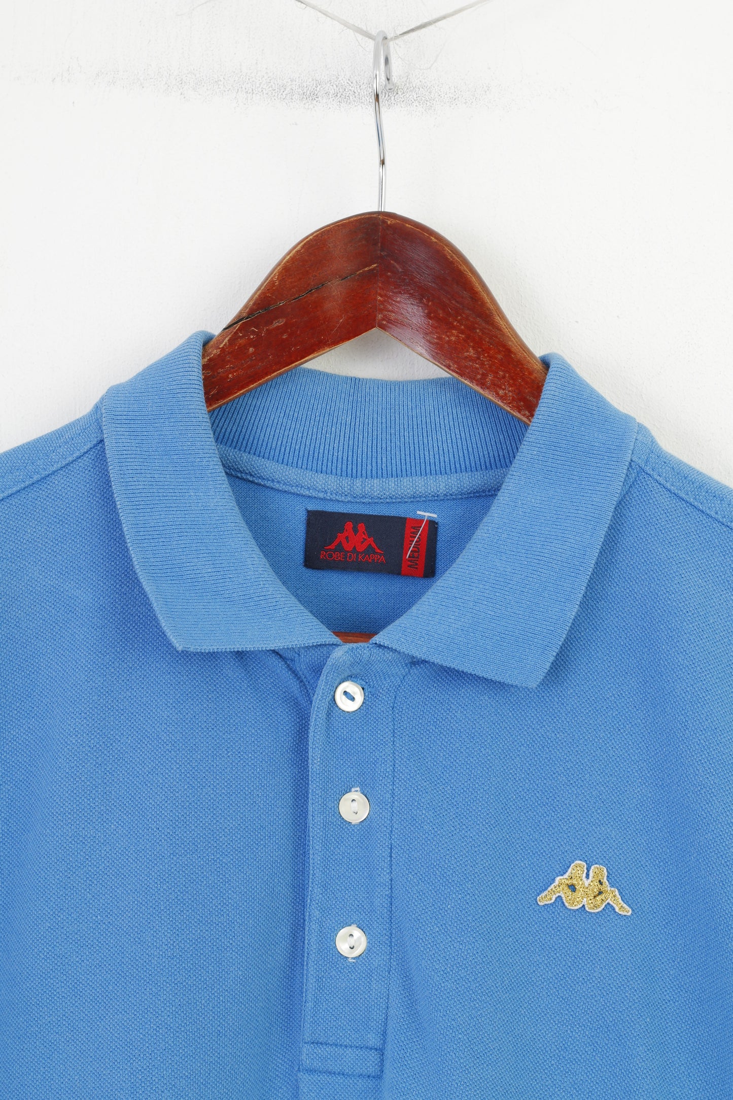 Robe Di Kappa Men M Polo Shirt Cotton Blue Gold Logo Short Sleeve Collar Top