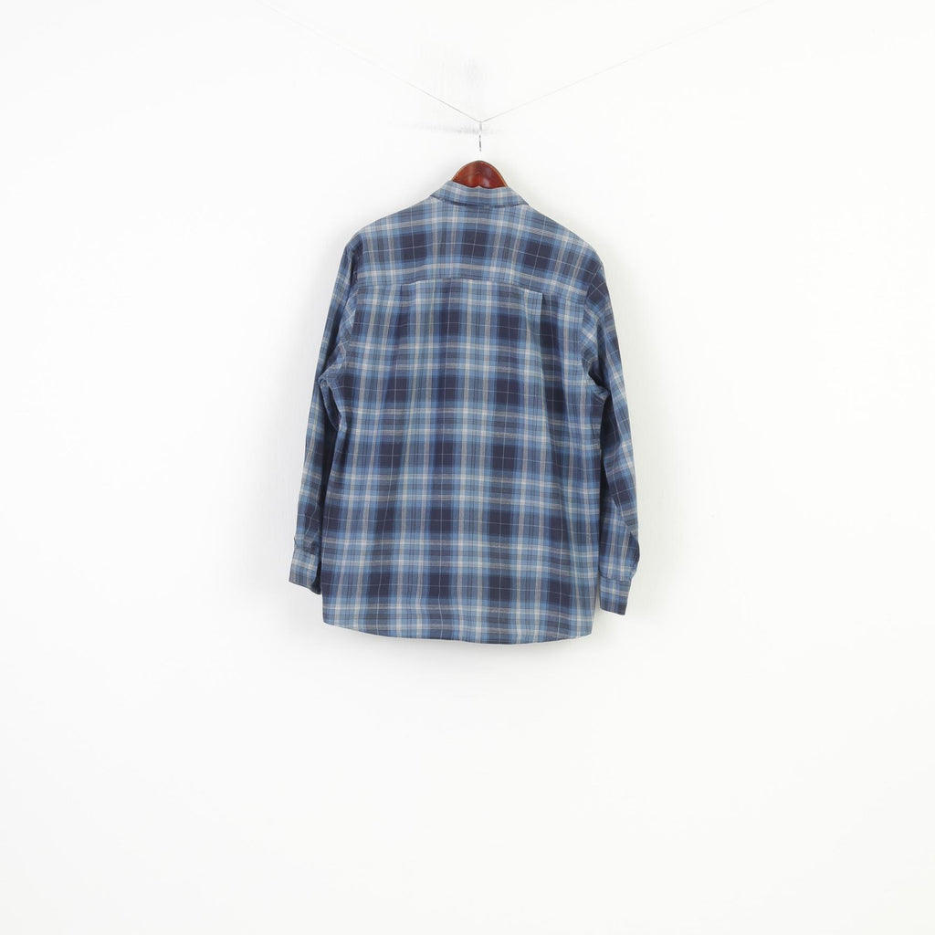Globetrotter Men L 41/42 Casual Shirt Checkered  Down Collar Blue Long Sleeve Cotton Top