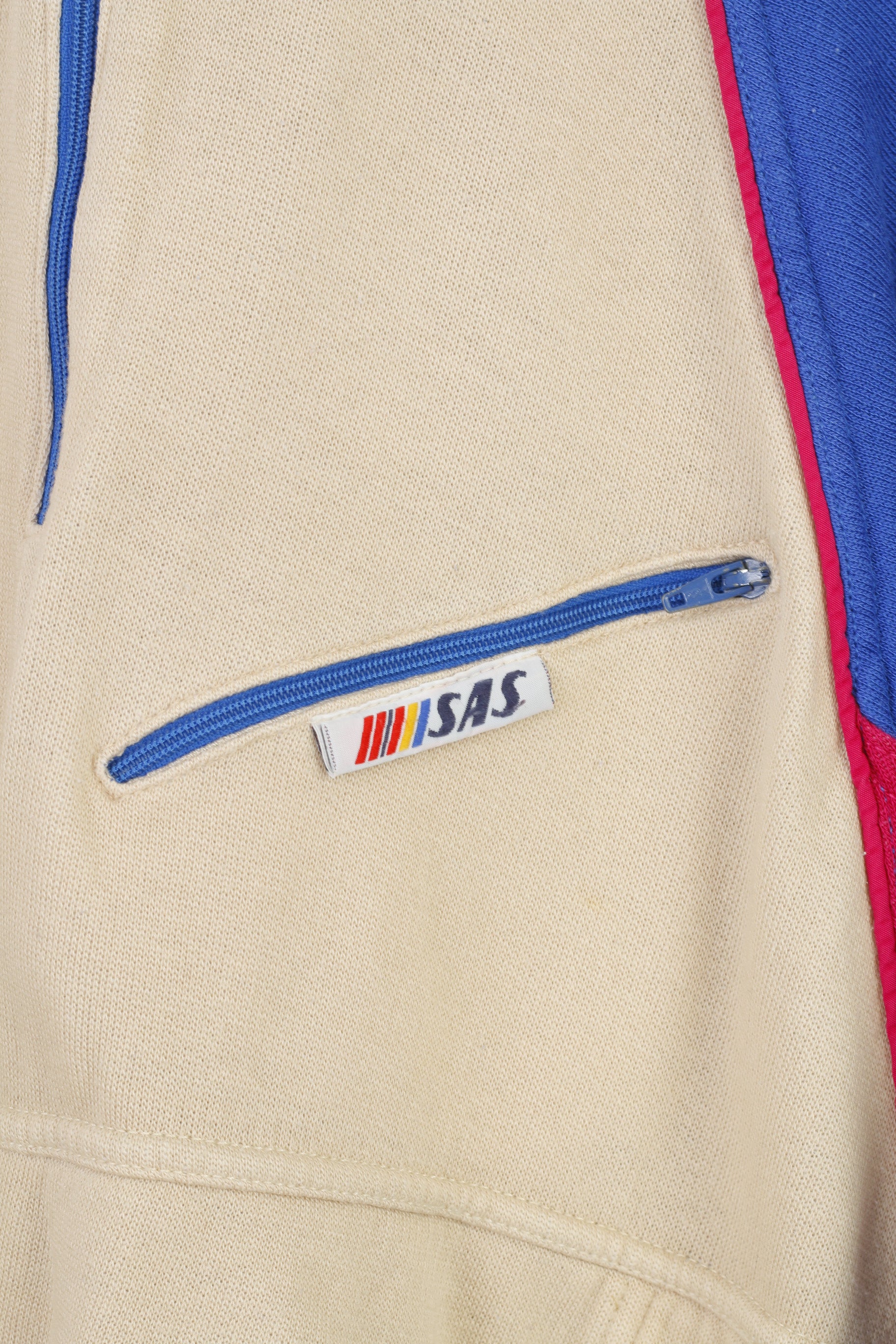 SAS Women M Sweatshirt  Zip Neck Beige Cotton Italy Sportswear Collar Oversize Vintage Top