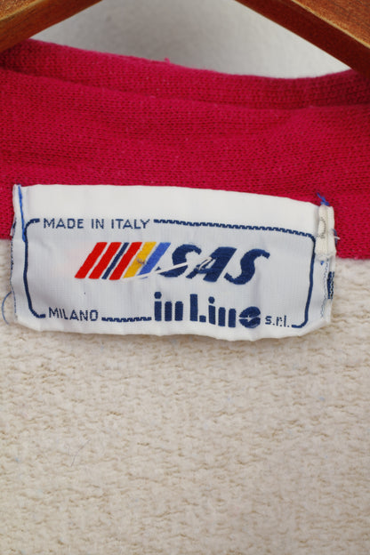 SAS Donna M Felpa con zip collo Beige Cotone Italia Sportswear Colletto Oversize Vintage Top