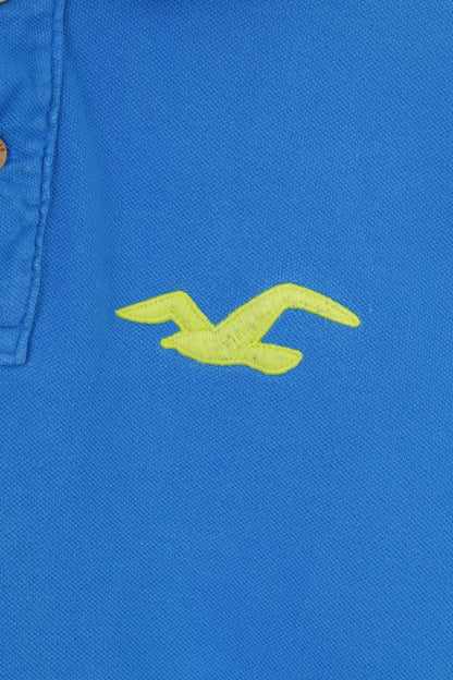 Hollister Men M Polo Shirt Blue Cotton Detailed  Slim Fit Top