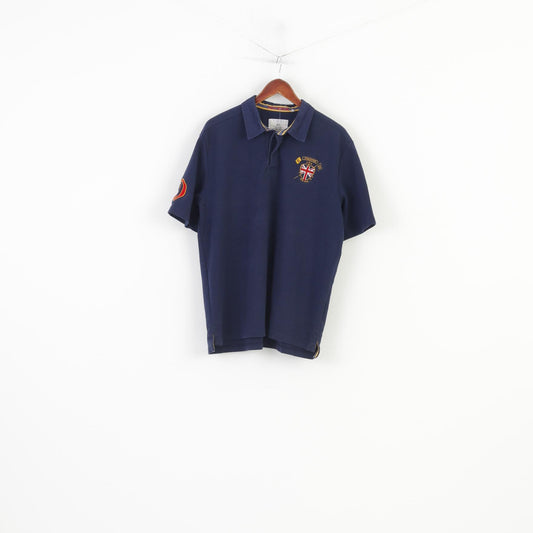 Stratford Men XL Polo Shirt London England Buttons Detailed Short Sleeve Vintage Navy E20 Top