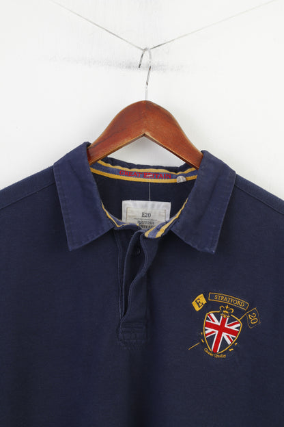 Stratford Men XL Polo Shirt London England Buttons Detailed Short Sleeve Vintage Navy E20 Top