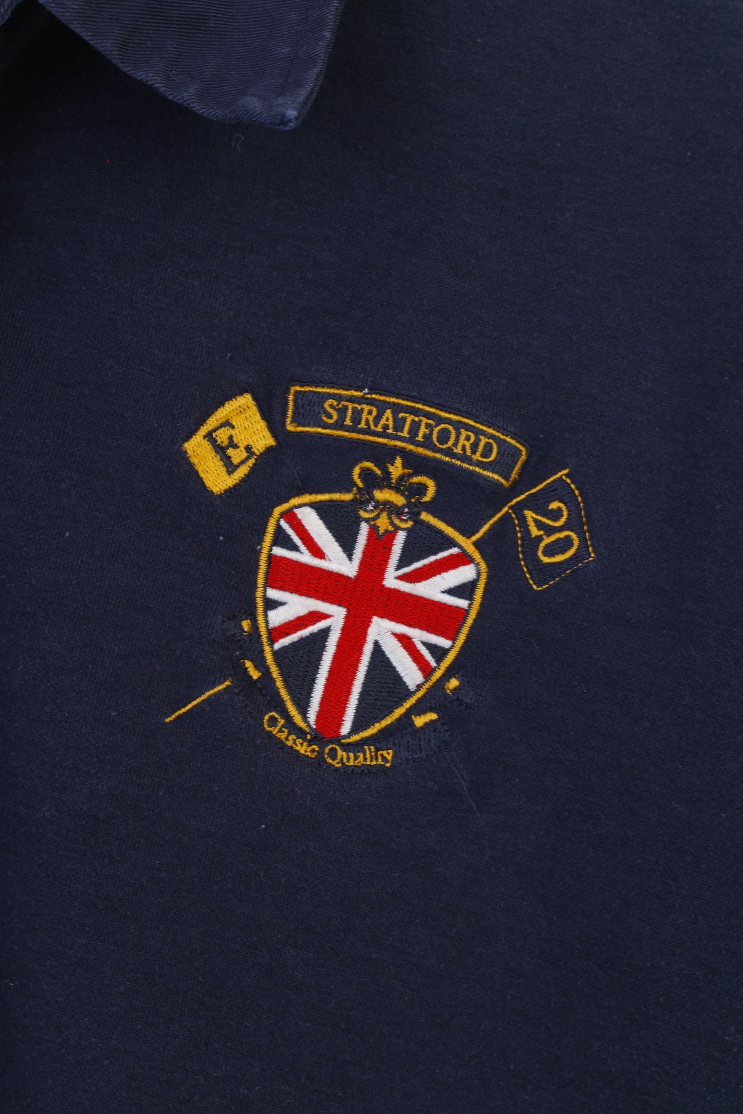 Stratford Men XL Polo Shirt London England Buttons Detailed Short Sleeve Vintage Navy E20 Top