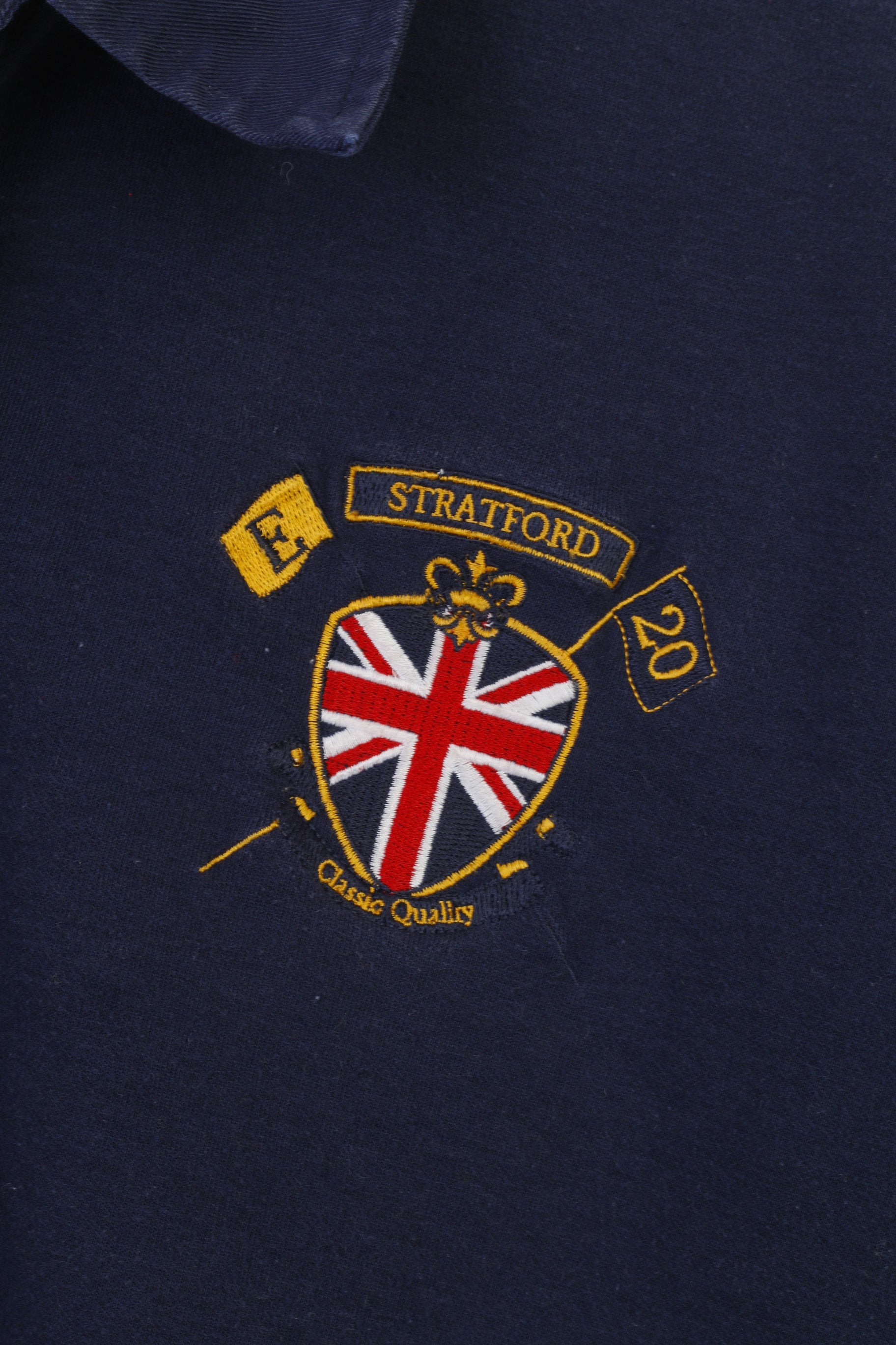 Stratford Hommes XL Polo Londres Angleterre Boutons Détaillés Manches Courtes Vintage Marine E20 Haut 