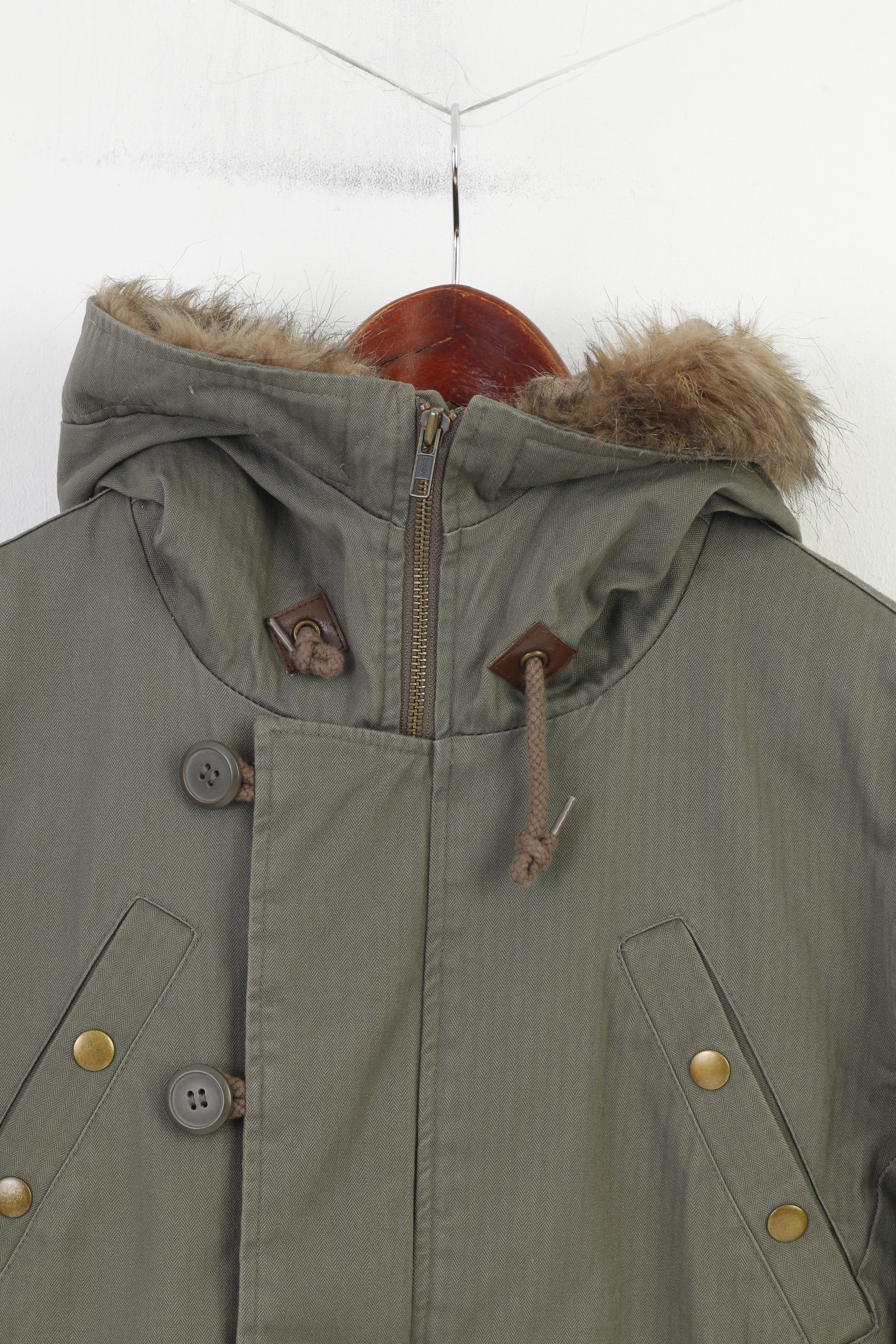 Dorothy Perkins Women 12 40 M Jacket Khaki Hooded Padded Cotton Full Zipper Bottoms Vintage Top