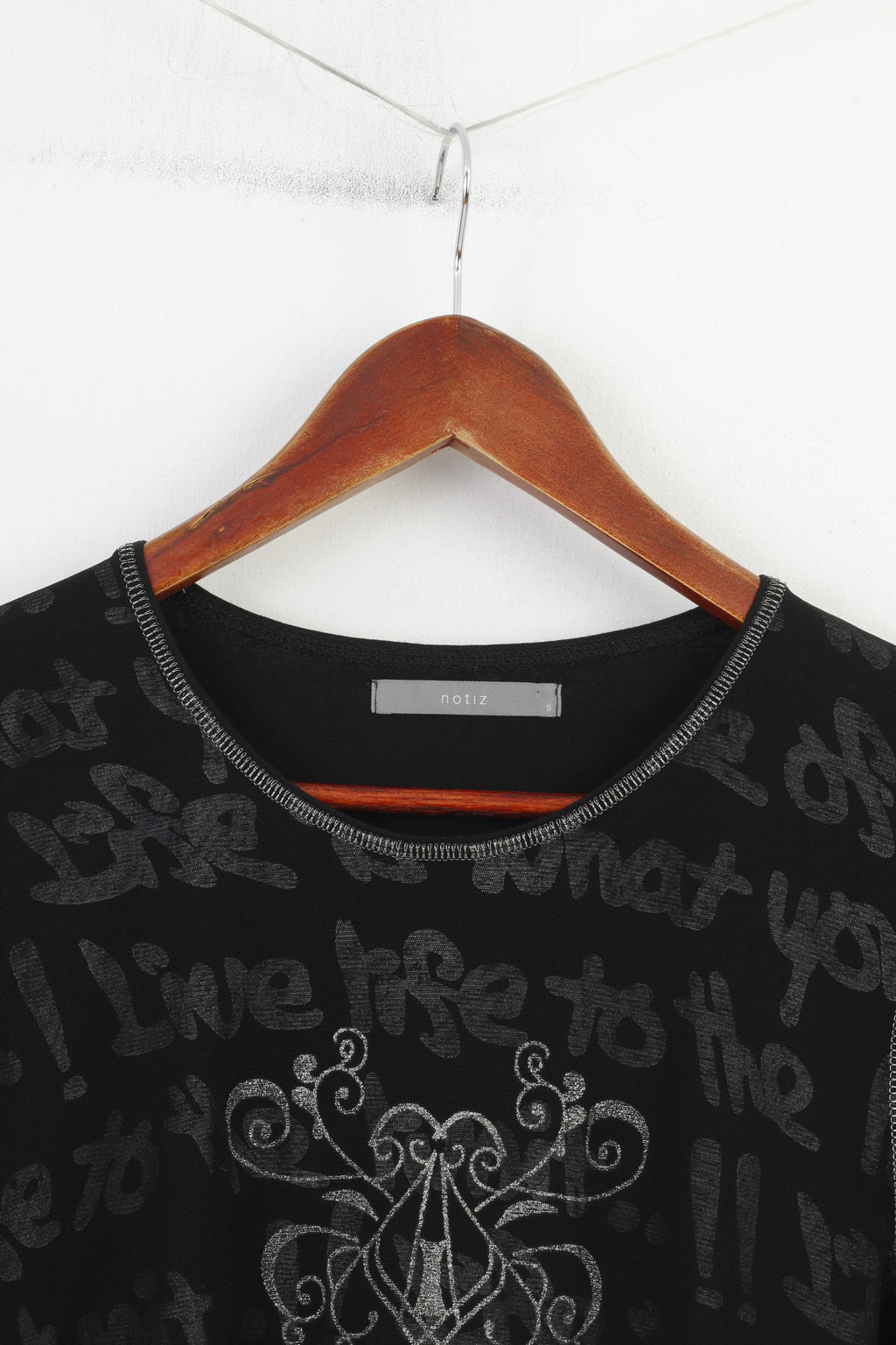 Notiz Women S  Shirt Long Sleeve Black Mesh Graphic Crew Neck Vintage Stretch Top