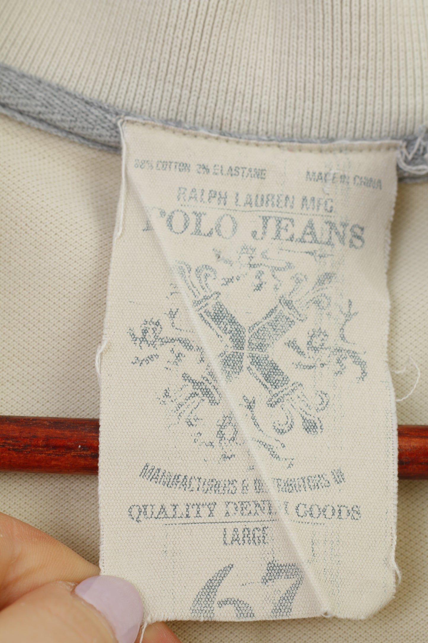 Ralph Lauren Polo Jeans Homme L Polo Col Beige Manches Courtes Vintage Haut En Coton 