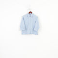 Vintage Women M Casual Shirt 7/8 Sleeve Blue Cotton Elegant Classic Bottoms Collar Top