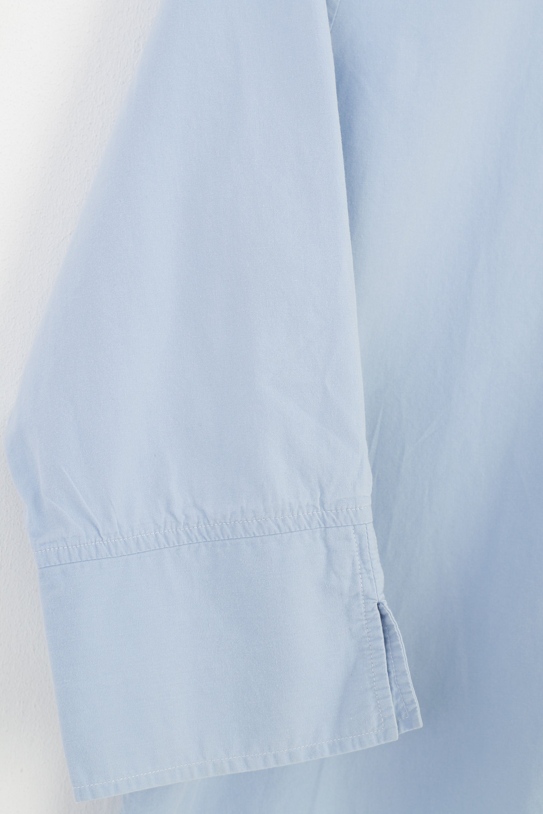 Camicia casual vintage da donna M manica 7/8 in cotone blu elegante colletto classico con fondo