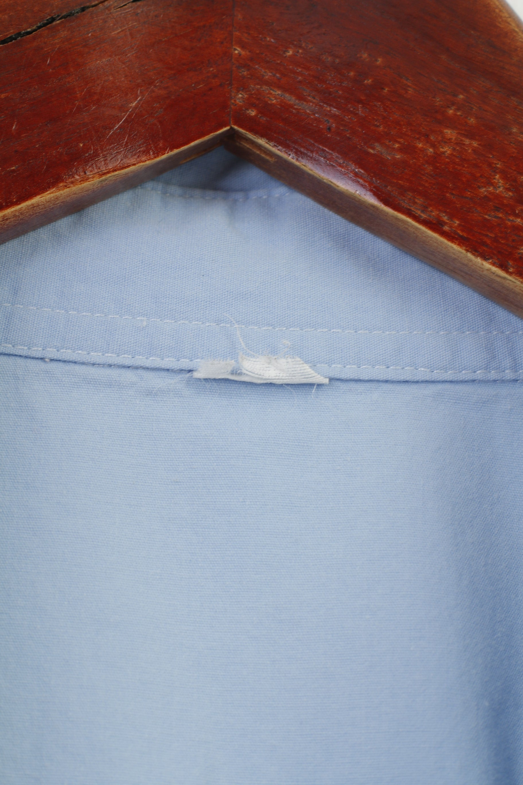 Camicia casual vintage da donna M manica 7/8 in cotone blu elegante colletto classico con fondo