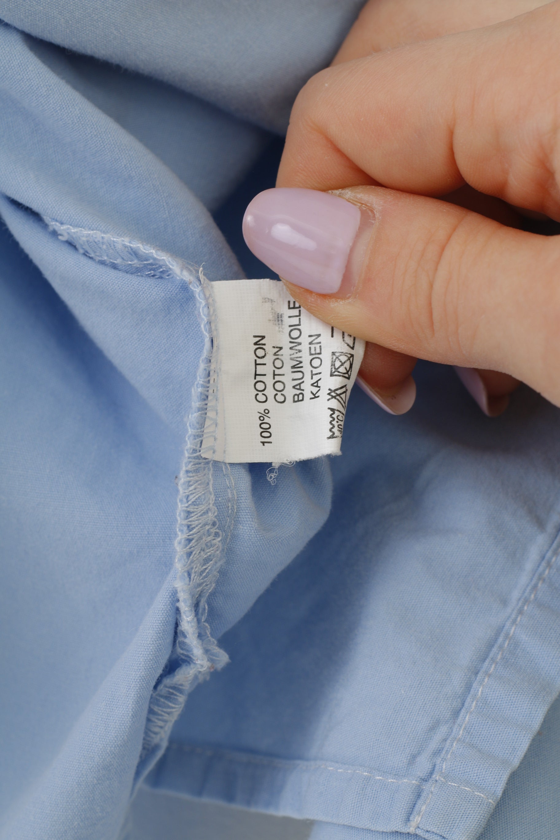 Camicia casual vintage da donna M manica 7/8 in cotone blu elegante colletto classico con fondo