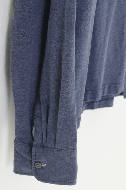 Charles Tyrwhitt Men XL Polo Shirt Blue Cotton Detailed Buttons  Long Sleeve Vintage Top