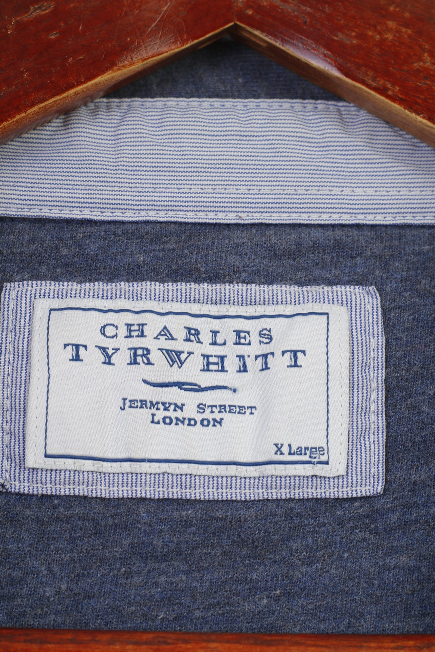 Polo Charles Tyrwhitt da uomo XL in cotone blu con bottoni dettagliati e manica lunga vintage 