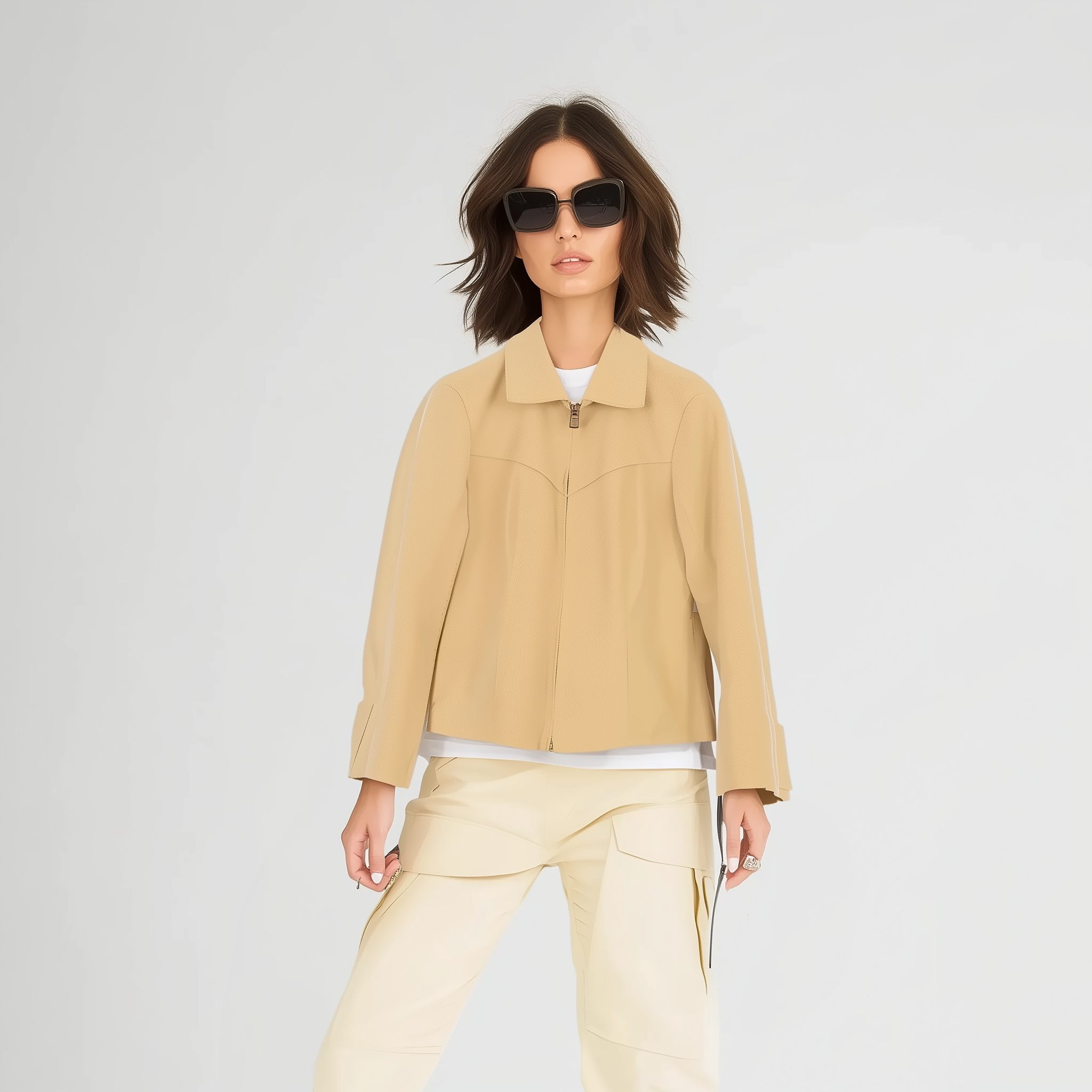 Marc Aurel Women 38 S Jacket Lightweight Caffe Beige  Zip Up Cotton Top