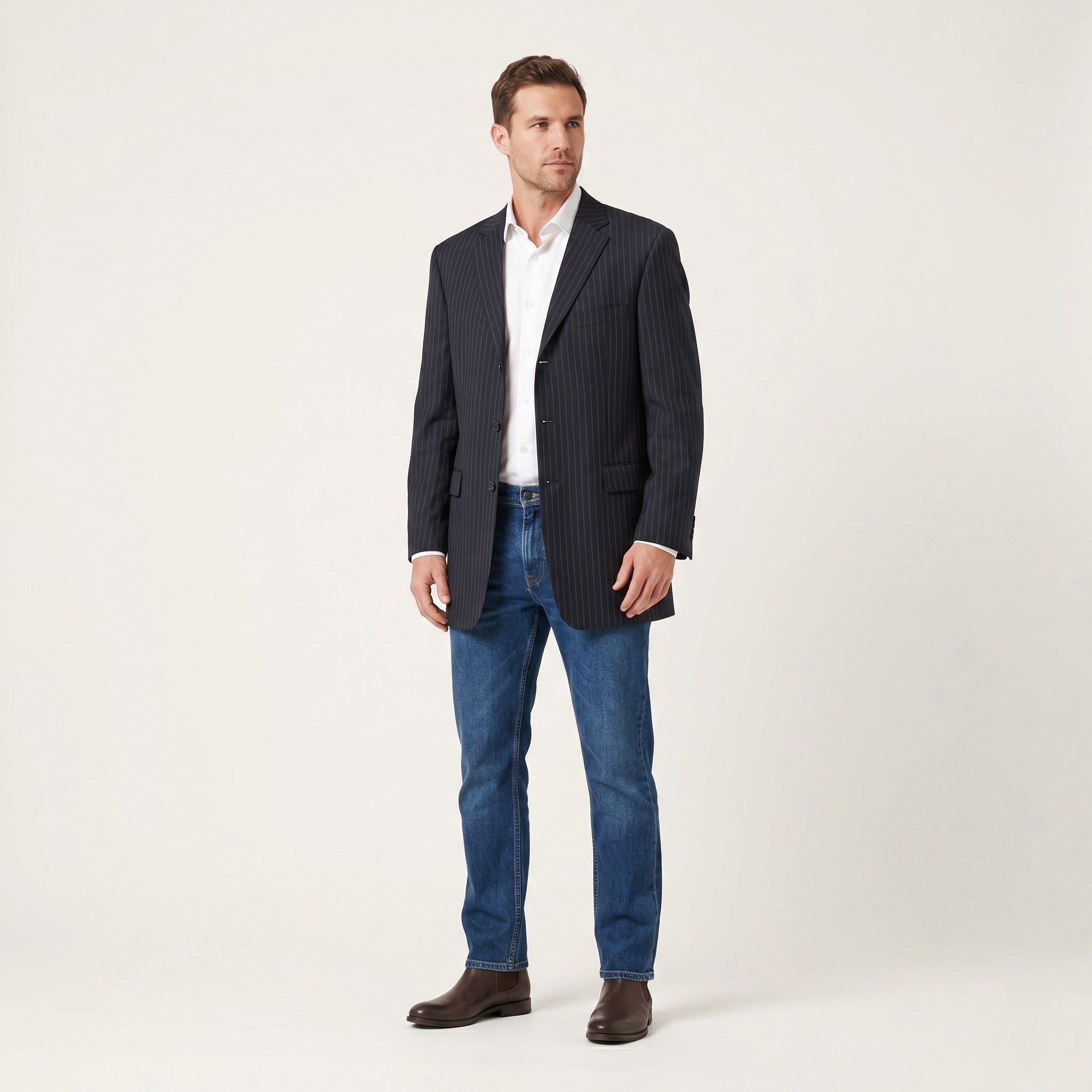 Hugo Boss Men 54 44 Blazer Black Wool Navy Striped Rossellini Single Breasted Jacket