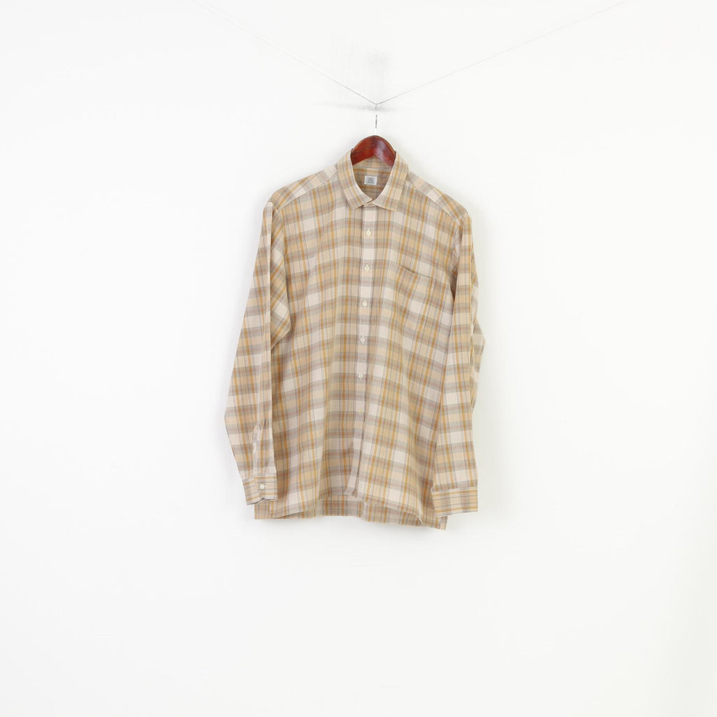 Vintage Globetrotter Men L Casual Shirt Brown Checkered Long Sleeve Top