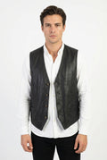 Vintage Men XL Waistcoat Black Soft Leather Detailed Buttons Casual Vest