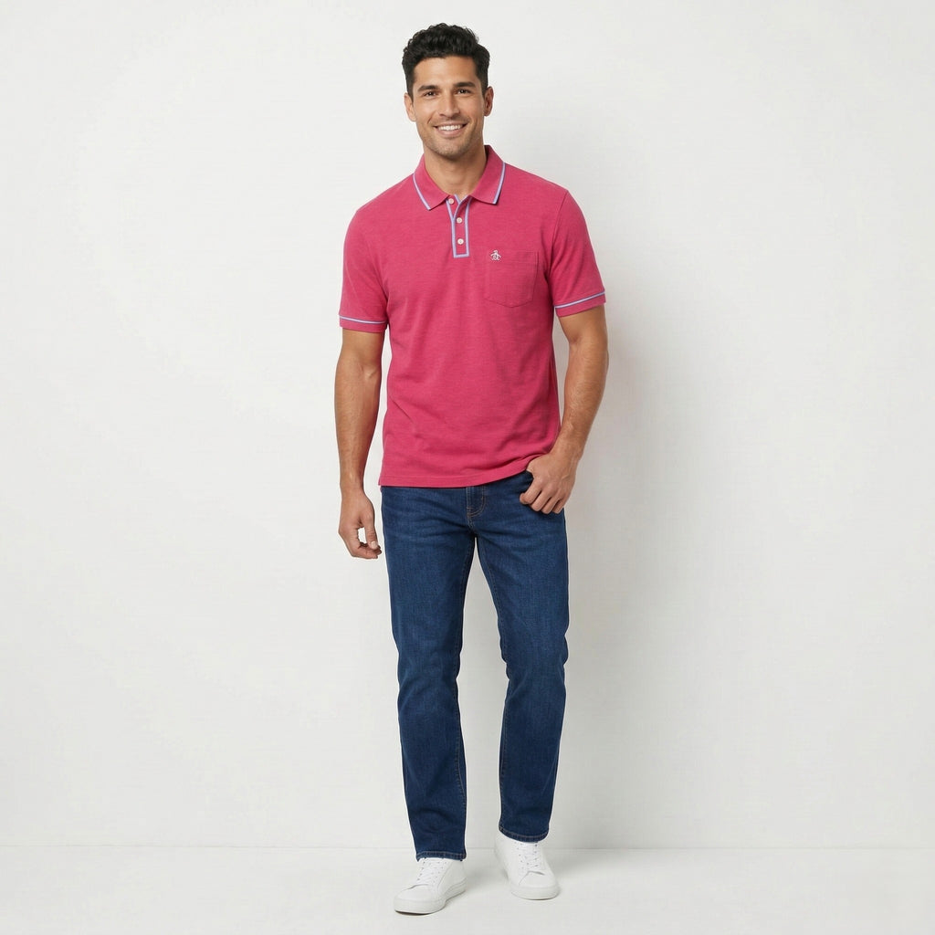 Penguin Men XXL Polo Shirt Raspberry  Cotton Heritage Slim Fit Stretch Classic Top
