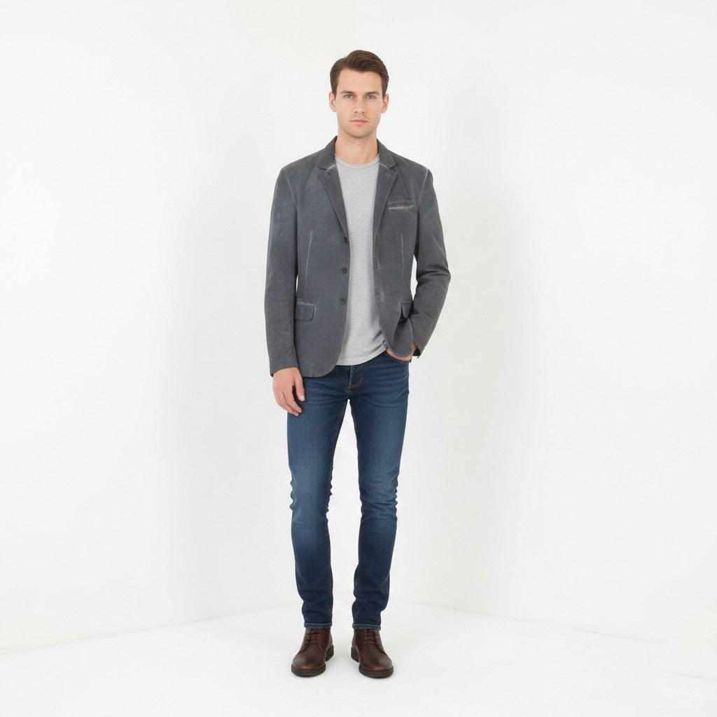 AllSaints Men S Jacket Gray Faded Cotton Linen Range Blazer Single Breasted Top