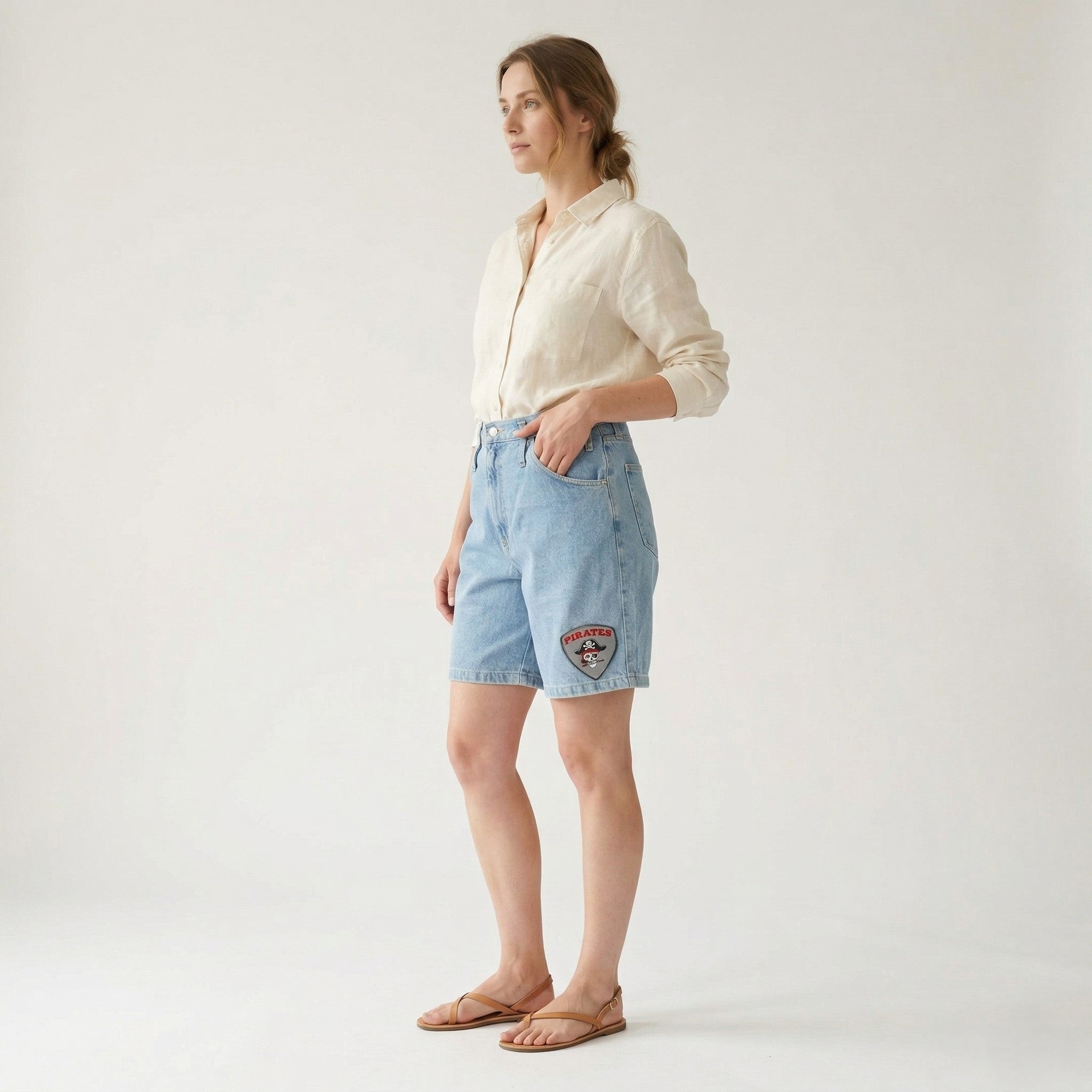 XEX New Style Women XL Denim Shorts Blue Vintage Jeans Cotton Pirates