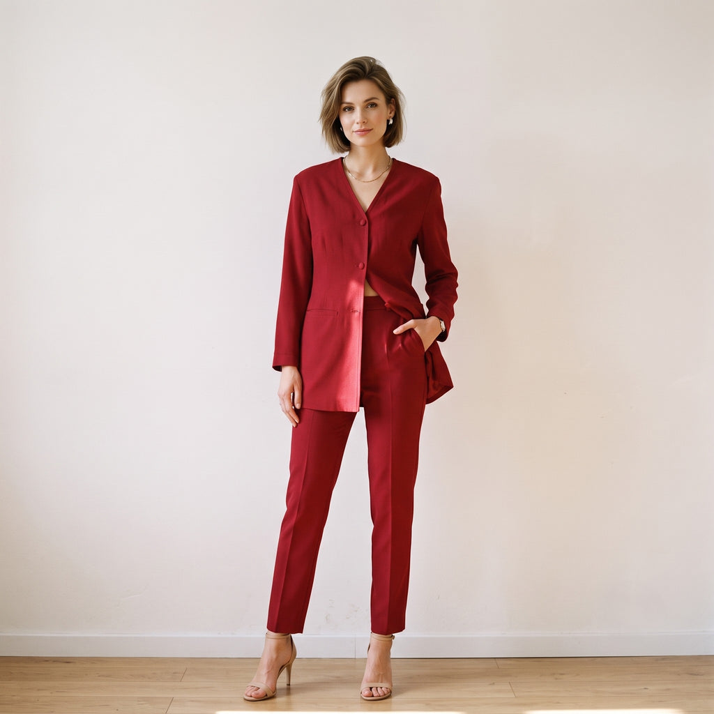 Jacqueline de Young Collection Women L Blazer Maroon Shiny retro Blouse Top