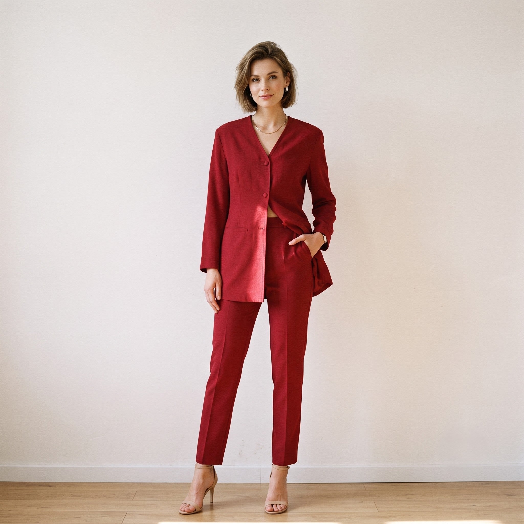 Jacqueline de Young Collection Women L Blazer Maroon Shiny retro Blouse Top