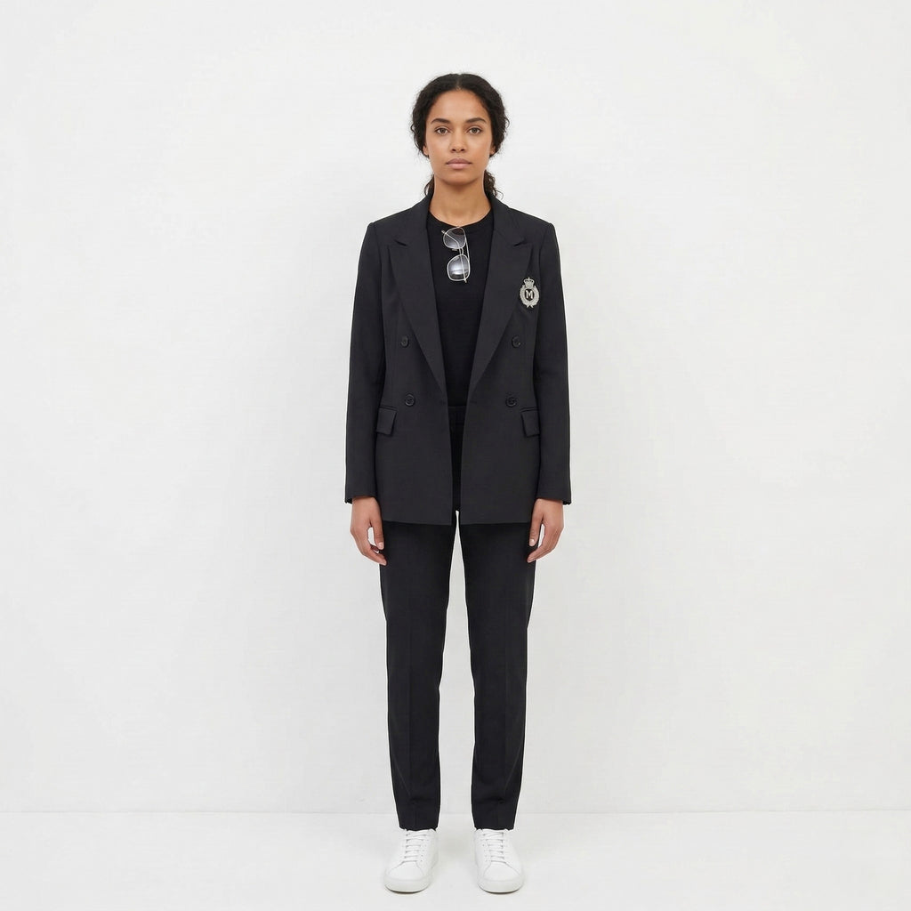 Madeleine Women 10 38 S/M Blazer Black Shiny Double Breasted Detailed Buttons Jacket