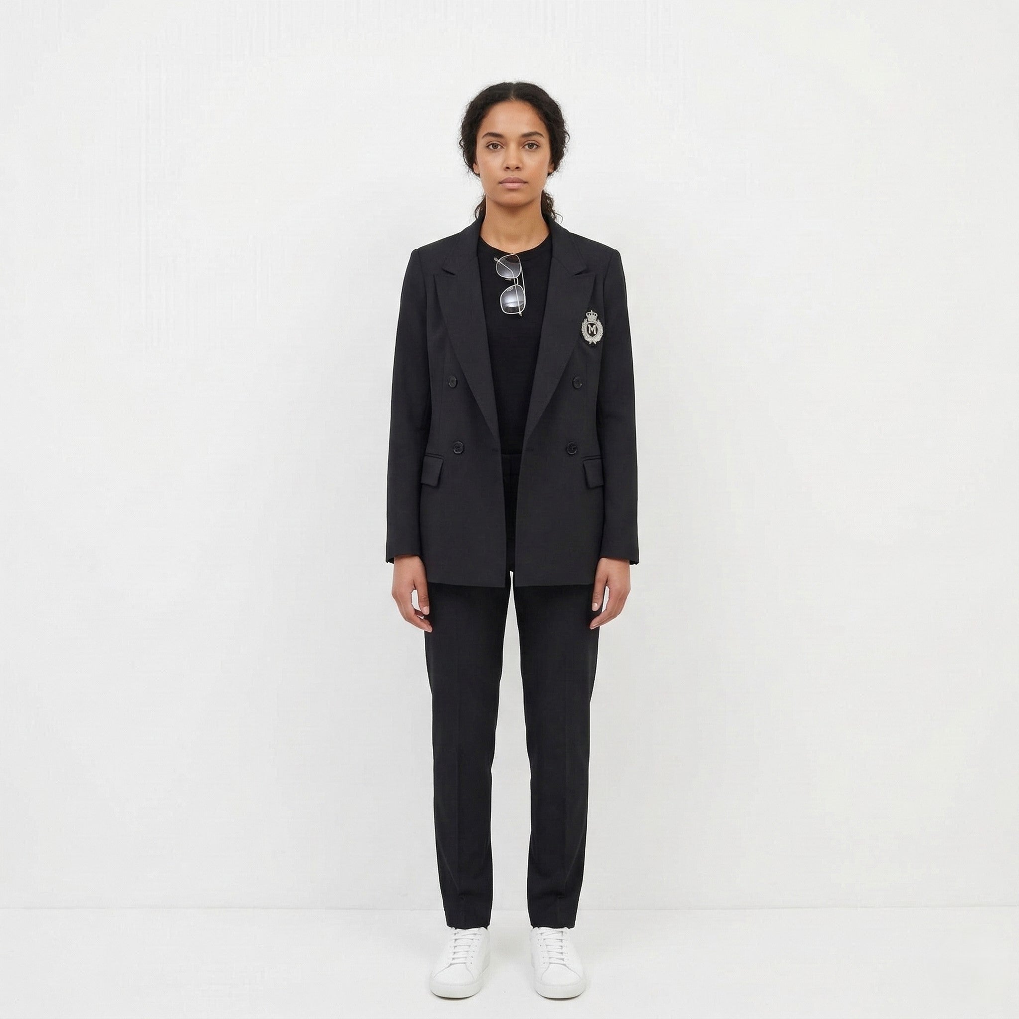 Madeleine Women 10 38 S/M Blazer Black Shiny Double Breasted Detailed Buttons Jacket