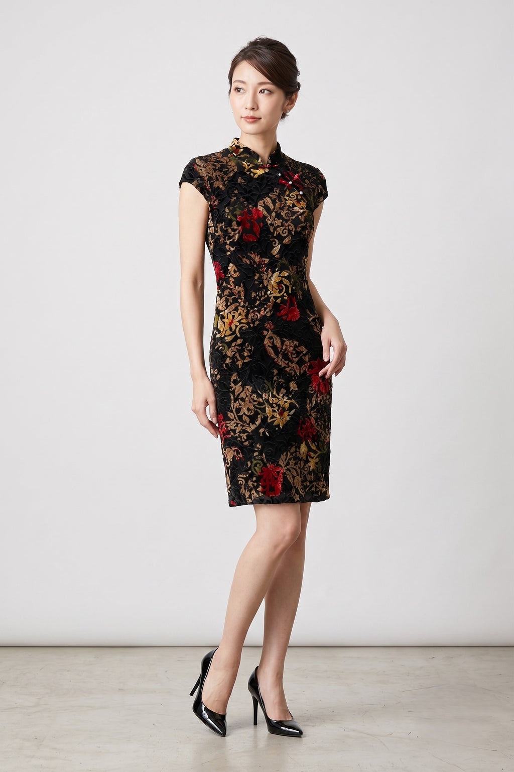 Adda Personalized Wear Women 38 S Dress Black Mini Chinese Style Flower Print